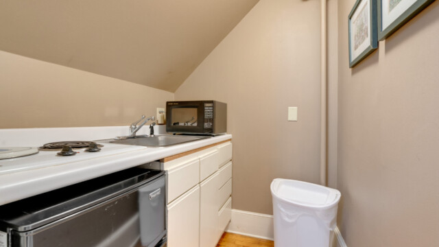 taupe room kitchenette